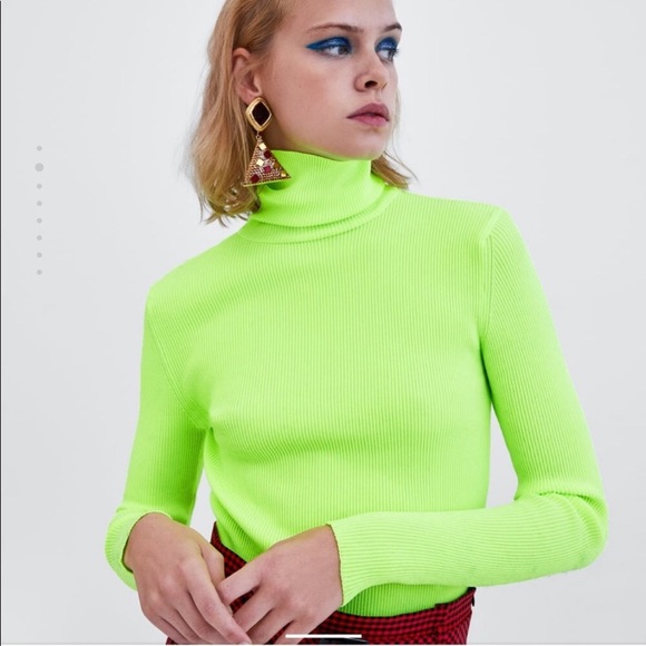 Zara Sweaters - 🌟ZARA! Neon Green Knit Turtleneck NEW Size S🌟